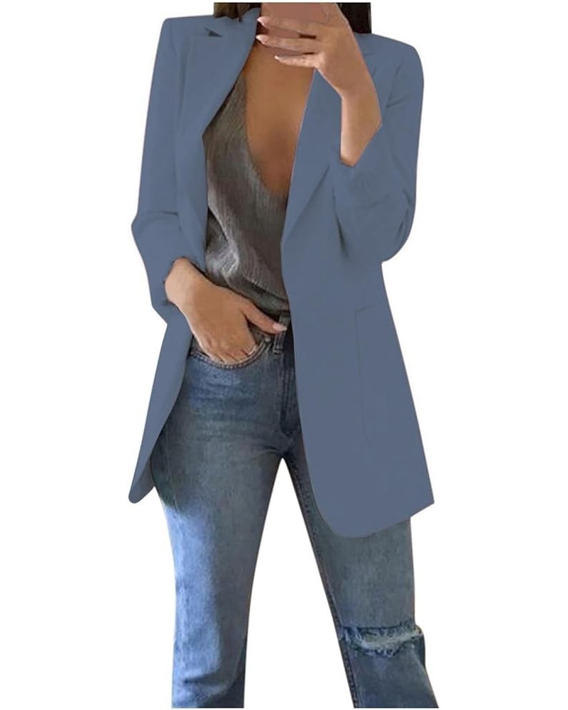 Blazers for Women Plus Size Fall Jackets Trendy Business Casual Blazers Open Front Lapel Jackets Long Sleeve Blazers A08-blue...