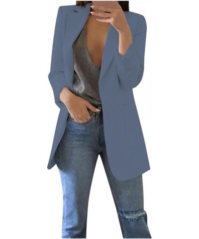 Blazers for Women Plus Size Fall Jackets Trendy Business Casual Blazers Open Front Lapel Jackets Long Sleeve Blazers A08-blue...