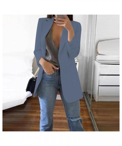 Blazers for Women Plus Size Fall Jackets Trendy Business Casual Blazers Open Front Lapel Jackets Long Sleeve Blazers A08-blue...