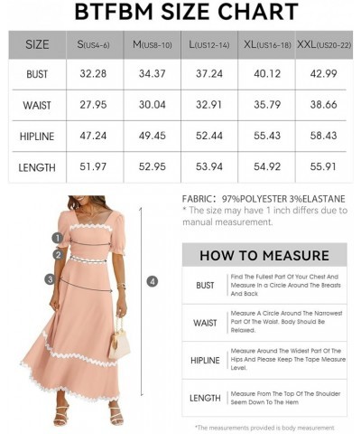 Women's 2024 Summer Square Neck Short Puff Sleeve Dress Casual RIC Rac Tie Back Smocked A Line Flowy Maxi Dresses Solid Light...