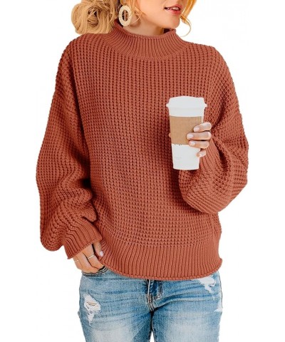 Womens Turtleneck Oversized Sweaters Batwing Long Sleeve Pullover Loose Chunky Knit Jumper Z Waffle Brick Red $23.45 Sweaters