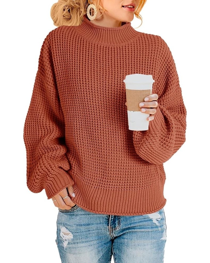 Womens Turtleneck Oversized Sweaters Batwing Long Sleeve Pullover Loose Chunky Knit Jumper Z Waffle Brick Red $23.45 Sweaters