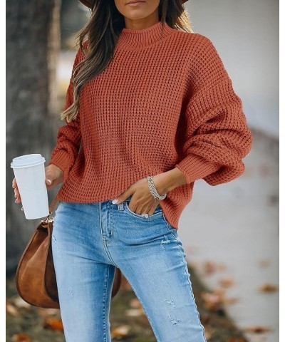 Womens Turtleneck Oversized Sweaters Batwing Long Sleeve Pullover Loose Chunky Knit Jumper Z Waffle Brick Red $23.45 Sweaters