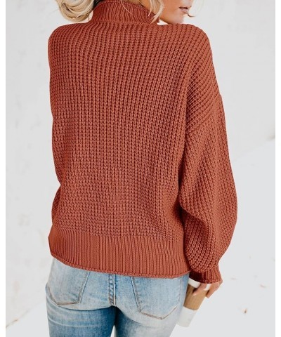 Womens Turtleneck Oversized Sweaters Batwing Long Sleeve Pullover Loose Chunky Knit Jumper Z Waffle Brick Red $23.45 Sweaters