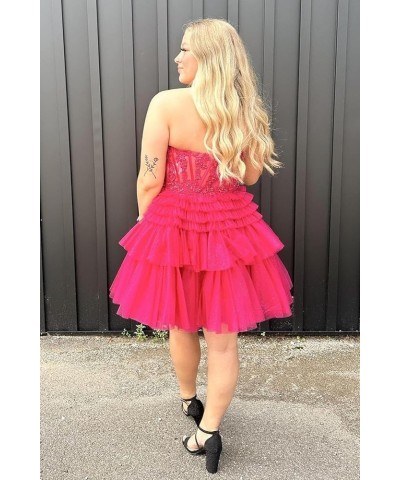 Strapless Corset Homecoming Dress for Teens 2023 Short Tiered Ruffles Prom Dress Glitter Tullle Cocktail Gown Blue $43.20 Dre...