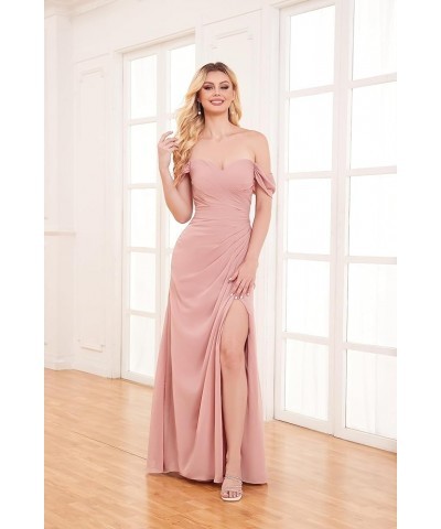 Women's Off The Shoulder Chiffon Bridesmaid Dress with Slit Long Ruched Mermaid Formal Dresses for Wedding Burnt Orange $28.6...