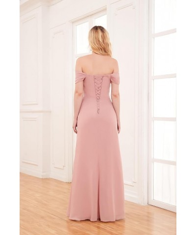 Women's Off The Shoulder Chiffon Bridesmaid Dress with Slit Long Ruched Mermaid Formal Dresses for Wedding Burnt Orange $28.6...