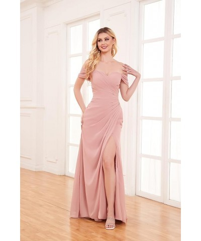 Women's Off The Shoulder Chiffon Bridesmaid Dress with Slit Long Ruched Mermaid Formal Dresses for Wedding Burnt Orange $28.6...