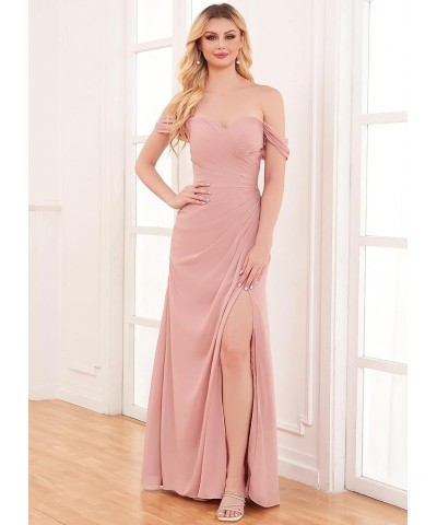 Women's Off The Shoulder Chiffon Bridesmaid Dress with Slit Long Ruched Mermaid Formal Dresses for Wedding Burnt Orange $28.6...