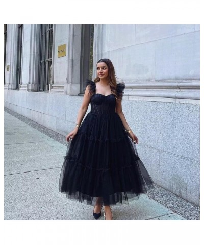 Women's Ruffle Sleeve Tiered Prom Dress Tulle Short Tea-Length Formal Evening Party Gowns B-purple $38.24 Dresses